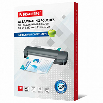 Пленки-заготовки для ламинирования БОЛЬШОГО ФОРМАТА, А3, КОМПЛЕКТ 100 шт., 250 мкм, BRAUBERG