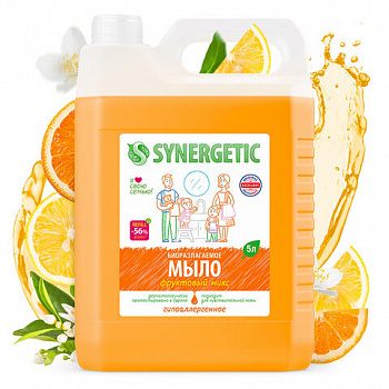 Мыло жидкое 5 л SYNERGETIC "Фруктовый микс", гипоаллергенное, биоразлагаемое