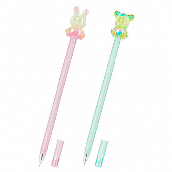 Ручка с акриловым топпером шариковая FUNSTER "BEAR&BUNNY", СИНЯЯ, ассорти, пишущий узел 0,7 мм, линия письма 0,35 мм