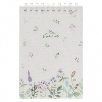 Блокнот МАЛЫЙ ФОРМАТ А6 80 л., мягкий гребень, пластик, фольга, клетка, HATBER, NATURAL FLOWERS, 090108, 80Б6A1мс_33479