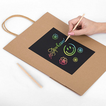 Пакет подарочный КОМПЛЕКТ 7 штук, 26x13x32 см, скретч-слой + стилус, "Brown Kraft", ЗОЛОТАЯ СКАЗКА