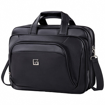 Сумка портфель BRAUBERG CARBON с отделением для ноутбука 15-16", 2 отделения, экокожа, черная, 32х41х12 см