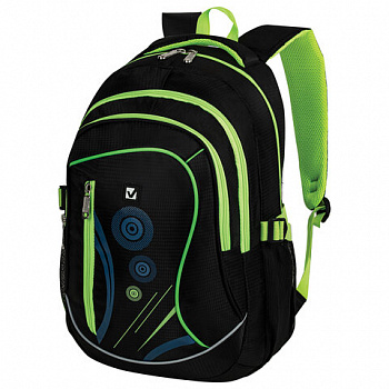 Рюкзак BRAUBERG HIGH SCHOOL универсальный, 3 отделения, "Неон", черный/салатовый, 46х31х18 см