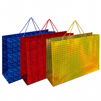 Пакет подарочный (1 шт.) 53x16x38 см, "BIG SIZE", голография, ассорти 3 цвета, ЗОЛОТАЯ СКАЗКА