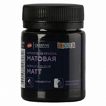 Краска акриловая матовая "Декола", банка 50 мл, черная, Невская Палитра