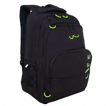 Рюкзак GRIZZLY школьный, анатомическая спинка, 2 отделения, для мальчиков, "LIFE", зеленые элементы, 45х32х23 см, RU-430-10/3