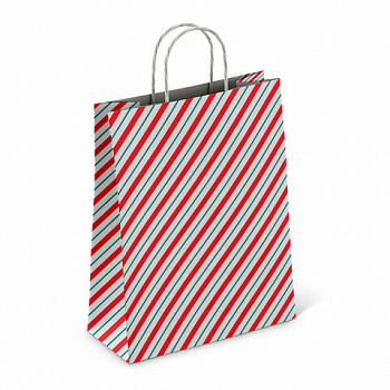 Крафт-пакет бумажный "Узкая полоса" 26х15х35 см, с кручеными ручками, плотность 100 г/м2, белый