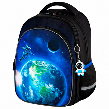 Рюкзак BRAUBERG OPTIMA, 2 отделения, с брелоком, "Brave astronaut", 3D-панель, 36х27х18 см