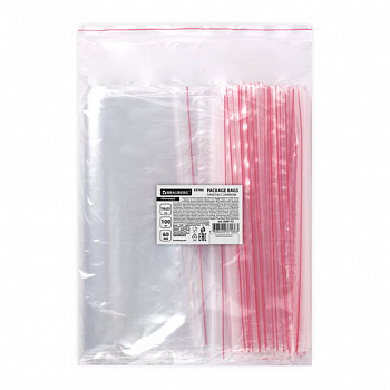 Пакеты ZIP LOCK "зиплок" ПРОЧНЫЕ, комплект 100 шт., 180х250 мм, ПВД, 60 мкм, BRAUBERG EXTRA