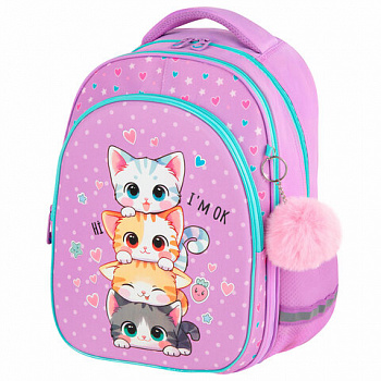 Рюкзак BRAUBERG OPTIMA, 2 отделения, с брелоком, "Funny kittens", 36х27х18 см
