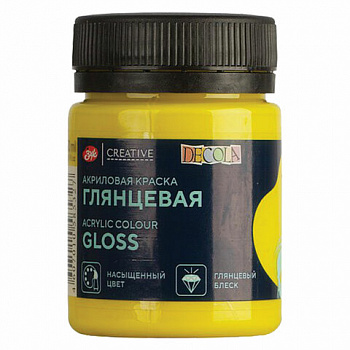 Краска акриловая глянцевая "Декола", банка 50 мл, желтая светлая, Невская Палитра
