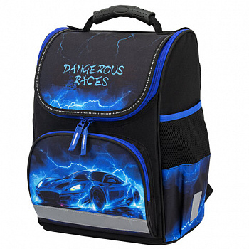 Ранец ПИФАГОР BASIC, 1 отделение, 3 кармана, эргономичная спинка, "Lightning car", 35х28х18 см