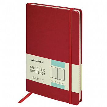 Блокнот А5 (148x218 мм), BRAUBERG "Metropolis Special", под кожу, 80 л., резинка, клетка, красный