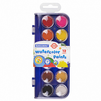 Краски акварельные BRAUBERG "PREMIUM" 12 цветов, круглые кюветы 28 мм, пенал