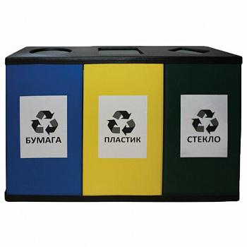 Урна металлическая для раздельного сбора мусора, 700х1065х360 мм, 3 бака по 80 литров, оцинкованная сталь/прочный термостойкий пластик