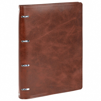 Тетрадь на кольцах БОЛЬШАЯ А4 (240х310 мм), 120 листов, под кожу, клетка, BRAUBERG "Main", коричневый