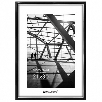 Рамка 21х30 см небьющаяся, багет 14,6 мм, пластик, BRAUBERG "Original Line", черная/серебро