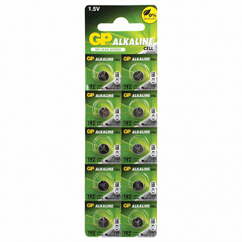 Батарейка GP Alkaline 192 (G3, LR41), алкалиновая, 1 шт., в блистере (отрывной блок), 192-2CY