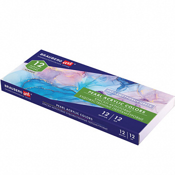 Краски акриловые художественные ПЕРЛАМУТРОВЫЕ, НАБОР 12 цветов в тубах по 12 мл, BRAUBERG ART CLASSIC