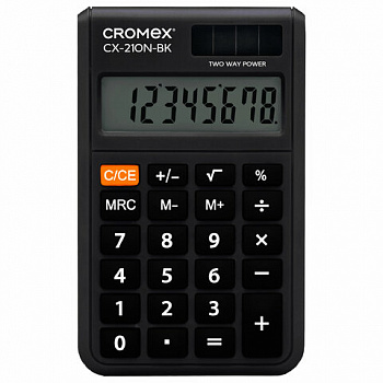 Калькулятор карманный CROMEX CX-210N-BK (96х62 мм), 8 разрядов, двойное питание, черный