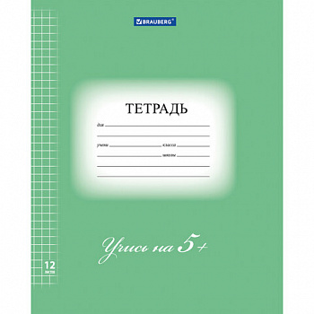 Тетрадь 12 л. BRAUBERG ЭКО "5-КА", клетка, обложка картон 170 г/м2, ЗЕЛЕНАЯ