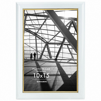 Рамка 10х15 см небьющаяся, багет 14,6 мм, пластик, BRAUBERG "Original Line", белая/золото