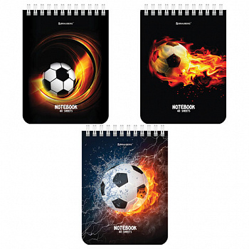 Блокнот МАЛЫЙ ФОРМАТ А6 108х145 мм, 40 л., гребень, картон, клетка, BRAUBERG, "Футбол"