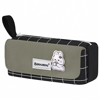 Пенал мягкий BRAUBERG, 1 отделение, карман на липучке, значок, 22х10х6 см, "Black checkered"