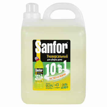 Чистящее средство 5 л, SANFOR 10 в 1 Universal "Лимонная свежесть"