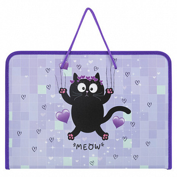 Папка для труда на молнии с ручками ПИФАГОР А4, 1 отделение, пластик, органайзер, "Falling cat"