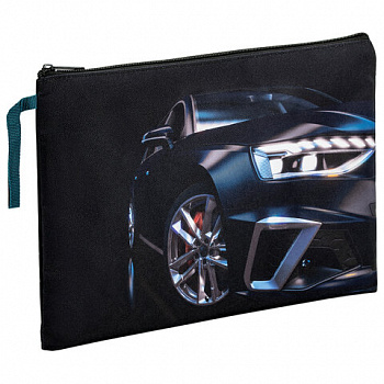Папка для тетрадей BRAUBERG А4, 1 отделение, полиэстер, на молнии, с ручкой, Super car
