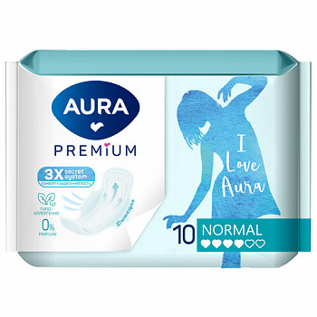 Прокладки женские гигиенические 10 шт., AURA Premium NORMAL