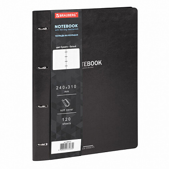 Тетрадь на кольцах БОЛЬШАЯ А4 (240х310 мм), 120 л., под кожу, BRAUBERG VISTA, Black