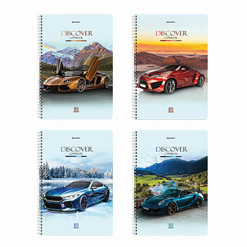 Тетрадь А4, 80 л., BRAUBERG, гребень, клетка, обложка картон, Discover