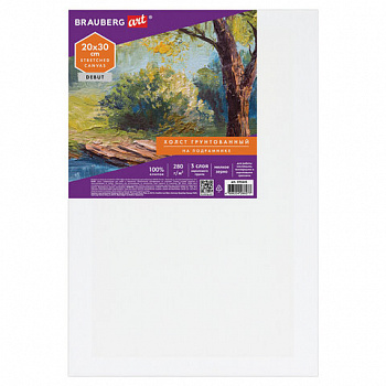 Холст на подрамнике BRAUBERG ART DEBUT, 20х30см, 280 г/м2, грунт, 100% хлопок, мелкое зерно