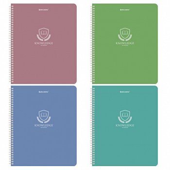 Тетрадь А5, 48 л., BRAUBERG, гребень, клетка, матовая ламинация, "Knowledge" (микс в спайке)