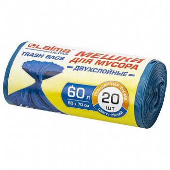 Мешки для мусора LAIMA "ULTRA" 60 л синие, в рулоне 20 шт. прочные, ПВД 25 мкм, 60х70 см