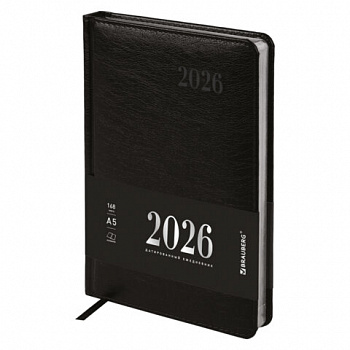 Ежедневник датированный 2026, А5, 138х213 мм, BRAUBERG "Impression", под кожу, черный