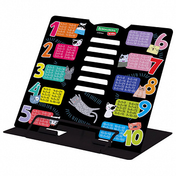 Подставка для книг BRAUBERG KIDS mini, "Cats" с таблицей умножения, регулируемый угол наклона, металлическая