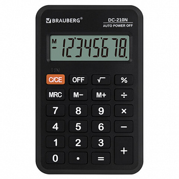 Калькулятор карманный BRAUBERG DC-210N (63х98 мм), 8 разрядов, черный