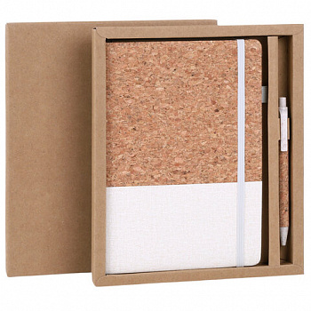 Блокнот в наборе с ручкой А5, 145х213 мм, BRAUBERG "Cork", под кожу, ЭКО обложка, 80 листов, бежевый