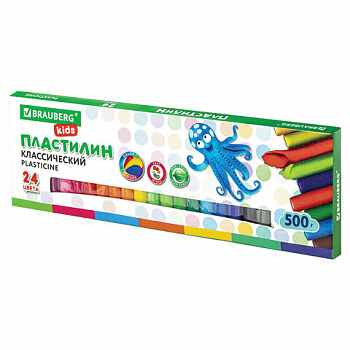 Пластилин классический BRAUBERG KIDS, 24 цвета, 500 г, ВЫСШЕЕ КАЧЕСТВО
