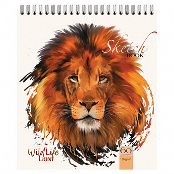 Скетчбук, белая бумага 120 г/м2, 170х195 мм, 60 л., гребень, фольга, выборочный твин лак, "Лев"