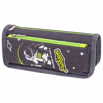 Пенал мягкий ЮНЛАНДИЯ, 2 отделения, полиэстер, "Cosmonaut", серый, 21х6х9 см