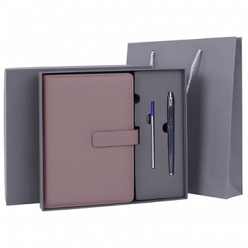 Ежедневник в подарочном наборе 5 в 1, А5, 145x212 мм, BRAUBERG "President", под кожу, 160 листов, серый