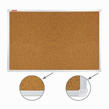 Доска пробковая для объявлений 60х90 см, алюминиевая рамка, ГАРАНТИЯ 10 ЛЕТ, РОССИЯ, BRAUBERG