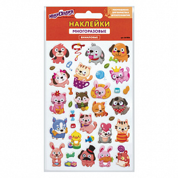 Наклейки виниловые "Зверята", многоразовые, 10х15 см, ЮНЛАНДИЯ