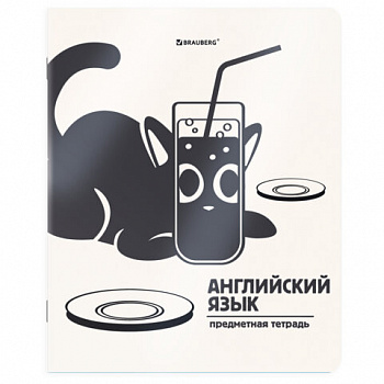 Тетрадь предметная КОТ-НЕПОСЕДА 48л, пластиковая обложка, АНГЛИЙСКИЙ ЯЗЫК, клетка, подсказ, BRAUBERG