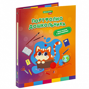 Папка-портфолио дошкольника "КОШЕЧКА", 4 кольца, 20 файлов, 10 вкладышей, 7БЦ матовая, BRAUBERG KIDS