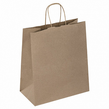 Крафт-пакет бумажный 22х12х25 см, КОМПЛЕКТ 50 шт., крученые ручки, плотность 90 г/м2, LAIMA ECO CRAFT
